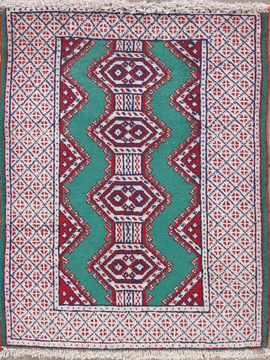Green Geometric Balouch Persian Wool Rug 2x3
