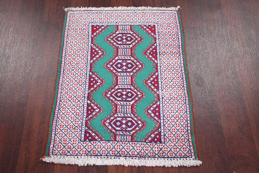 Green Geometric Balouch Persian Wool Rug 2x3