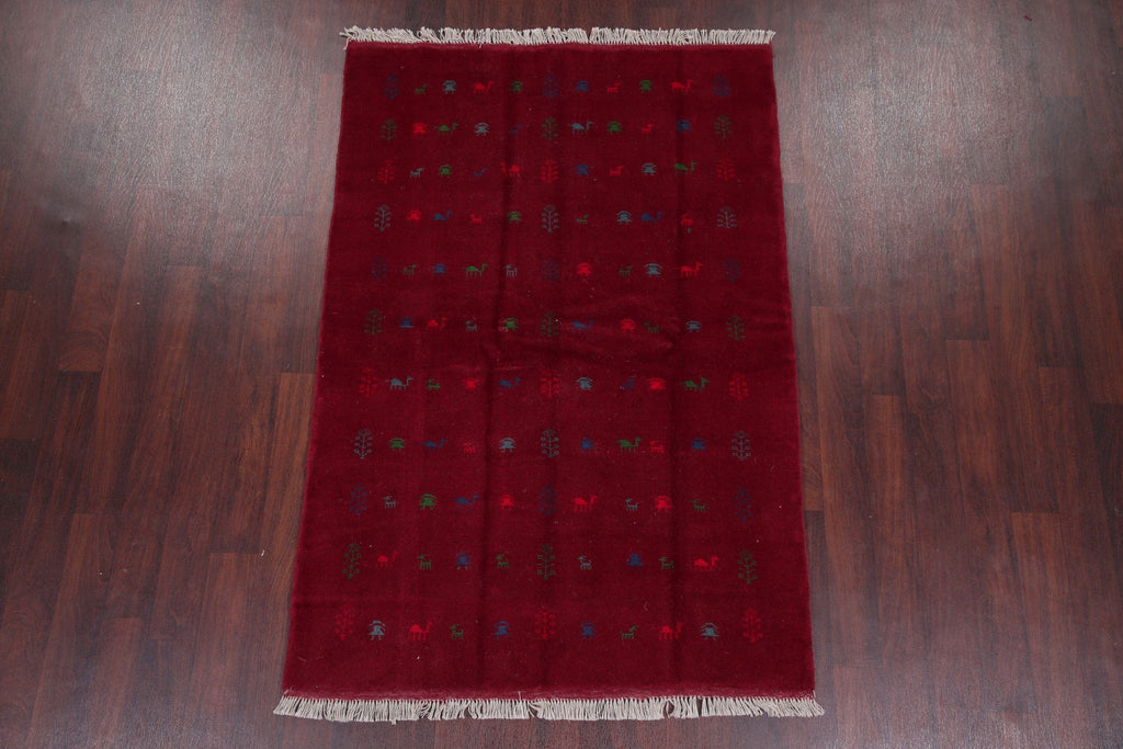 Tribal Red Gabbeh Shiraz Persian Wool Rug 4x7