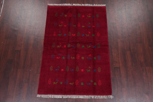 Tribal Red Gabbeh Shiraz Persian Wool Rug 4x6