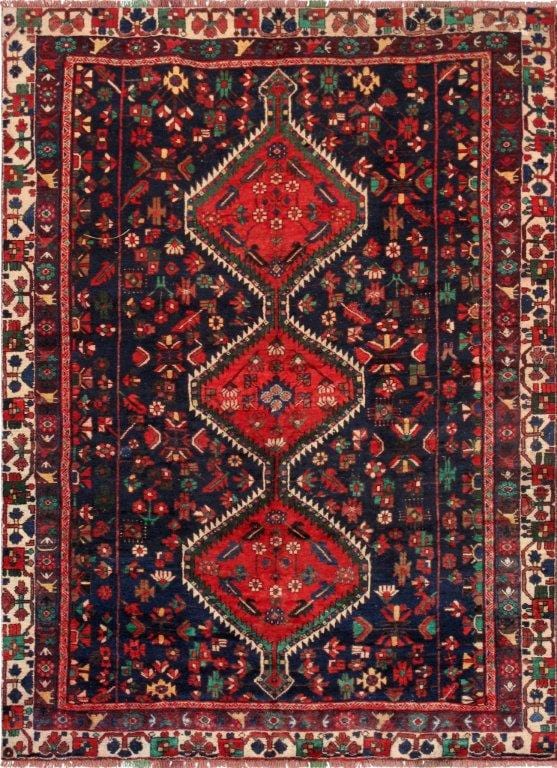 Vintage Bakhtiari Collection Multi Lamb's Wool Area Rug- 5' 3" X 7' 5"