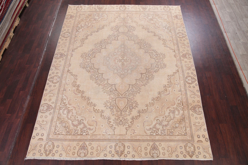 Vintage Tabriz Muted Distressed Persian Area Rug 9x11