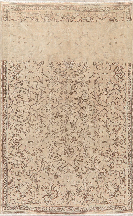 Floral Tabriz Muted Distressed Persian Area Rug 6x9
