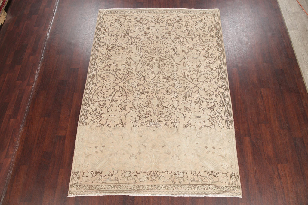 Floral Tabriz Muted Distressed Persian Area Rug 6x9