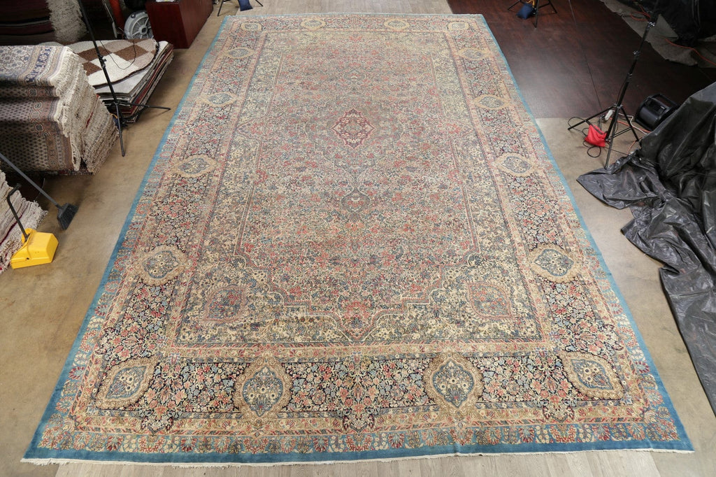 Antique Vegetable Dye Kerman Persian Wool Rug 16x27