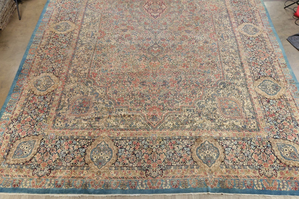 Antique Vegetable Dye Kerman Persian Wool Rug 16x27