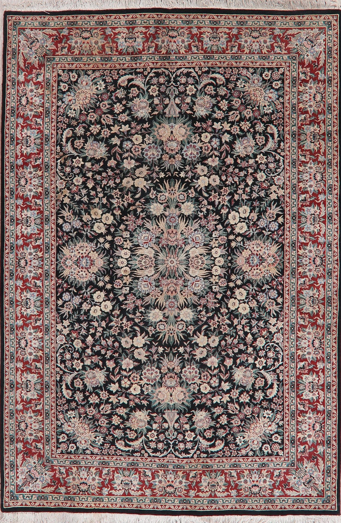 Black Wool Floral Aubusson Oriental Area Rug 6x9