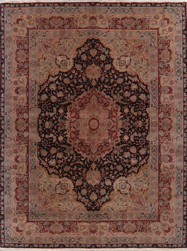 Floral Black Oushak Turkish Oriental Wool Rug 9x11