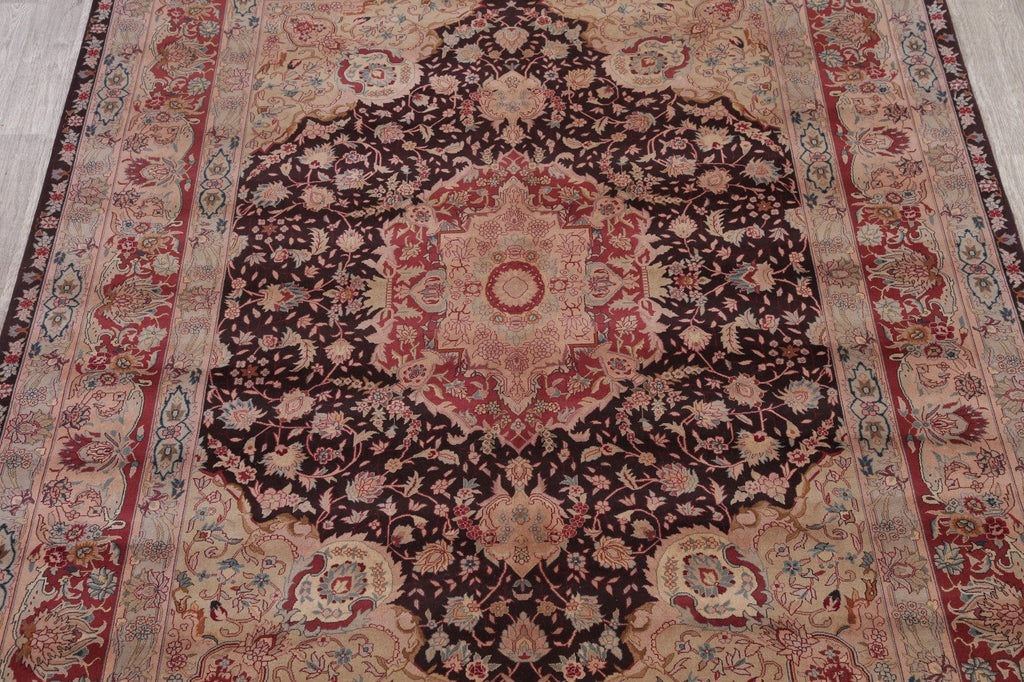 Floral Black Oushak Turkish Oriental Wool Rug 9x11