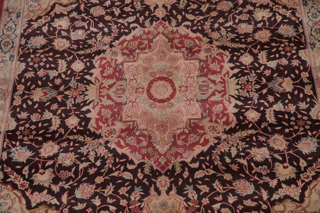 Floral Black Oushak Turkish Oriental Wool Rug 9x11