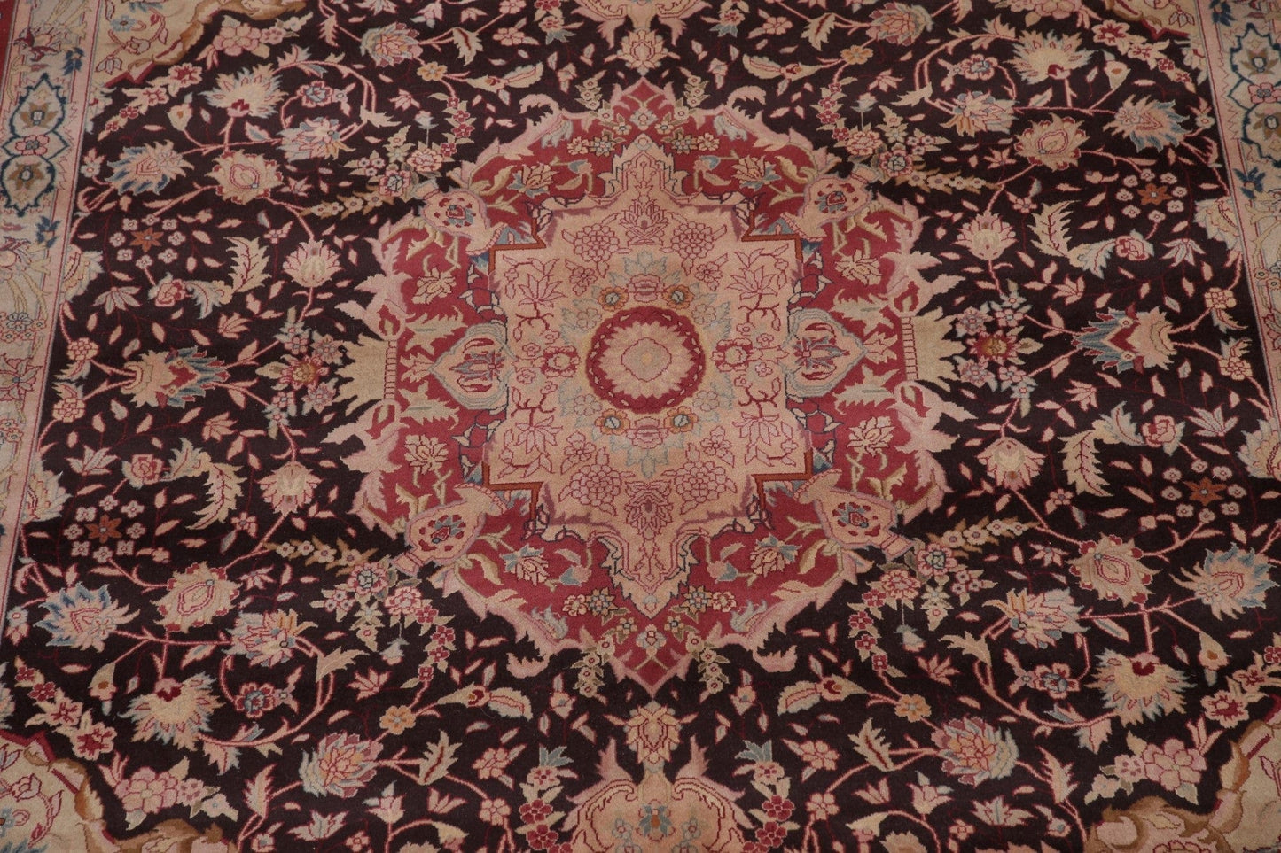 Floral Black Oushak Turkish Oriental Wool Rug 9x11