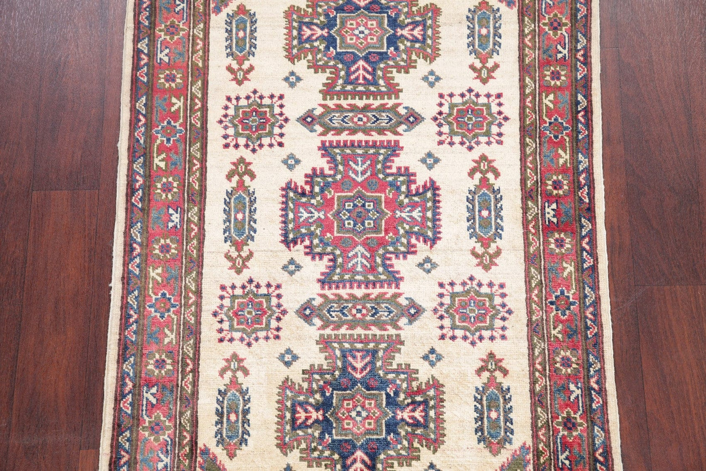 Ivory Geometric Super Kazak-Chechen Oriental Rug 3x5