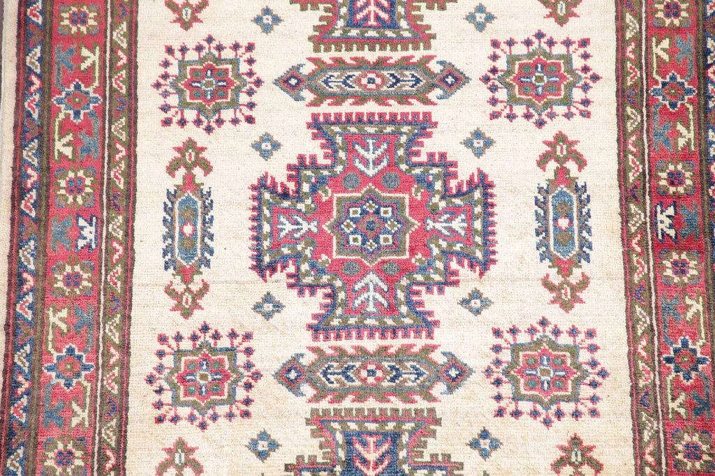 Ivory Geometric Super Kazak-Chechen Oriental Rug 3x5