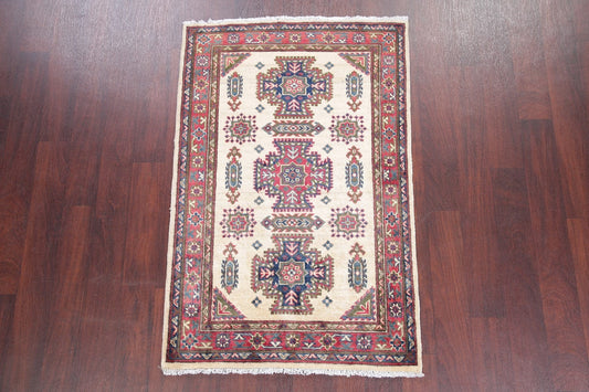 Ivory Geometric Super Kazak-Chechen Oriental Rug 3x5