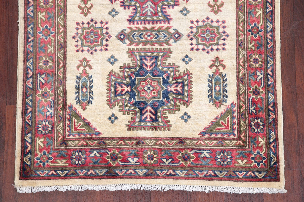 Ivory Geometric Super Kazak-Chechen Oriental Rug 3x5