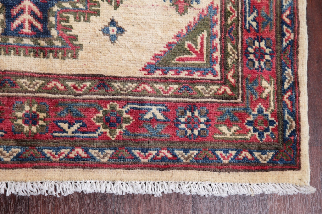 Ivory Geometric Super Kazak-Chechen Oriental Rug 3x5