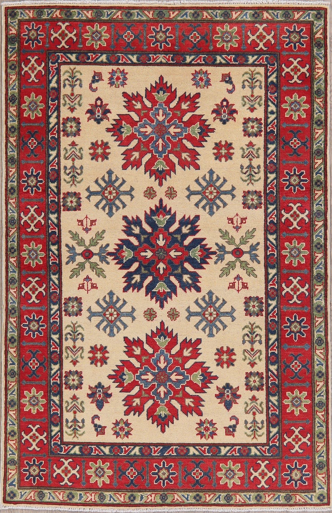 Ivory Super Kazak-Chechen Oriental Rug 4x6