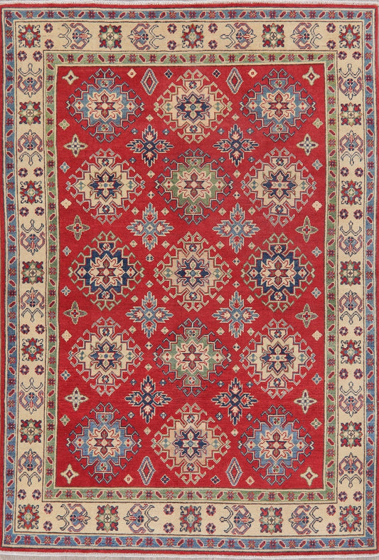 Red Geometric Super Kazak-Chechen Oriental Rug 5x7