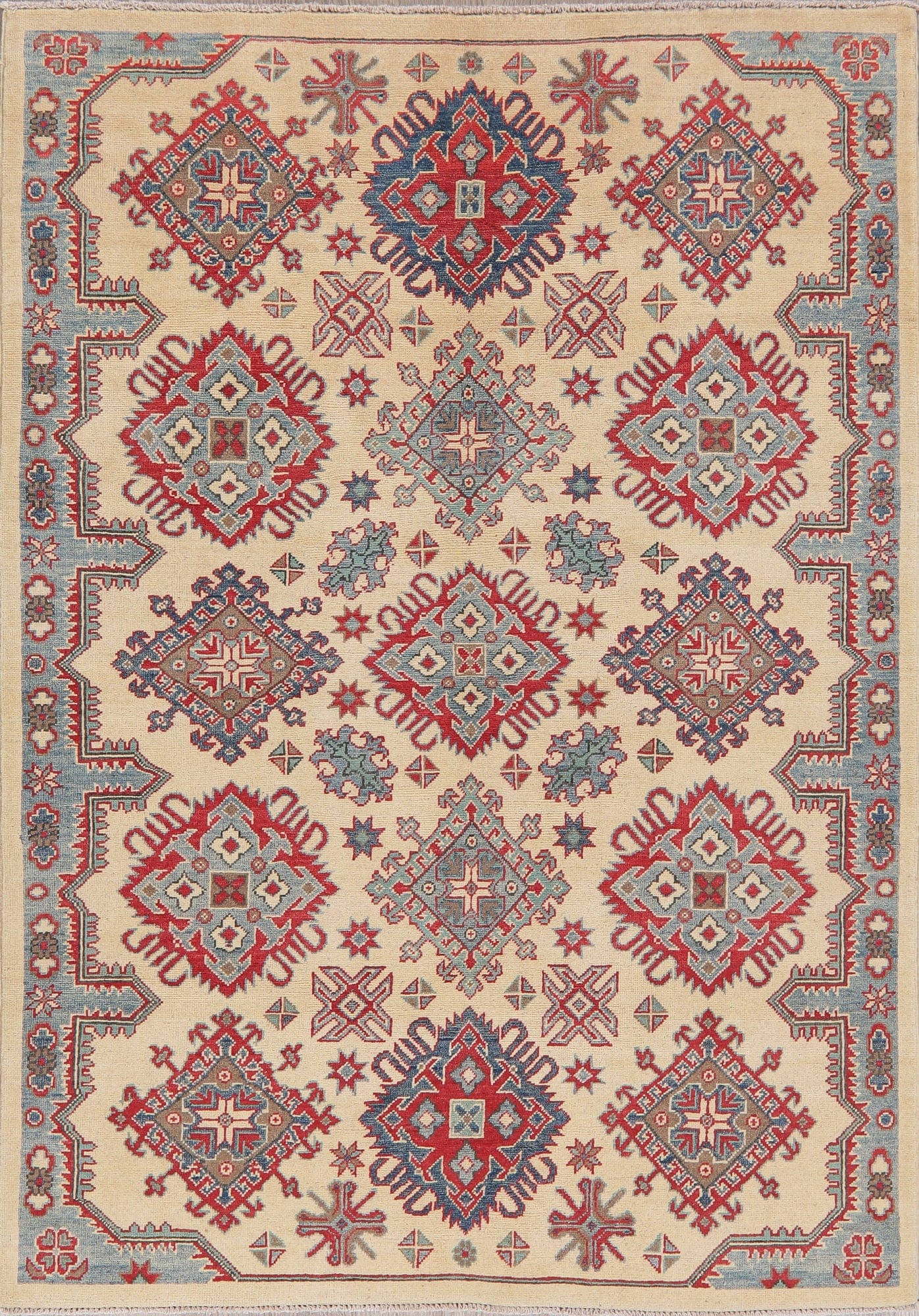 Ivory Super Kazak-Chechen Oriental Rug 5x7