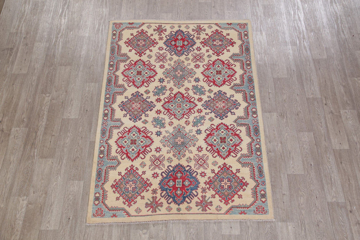 Ivory Super Kazak-Chechen Oriental Rug 5x7