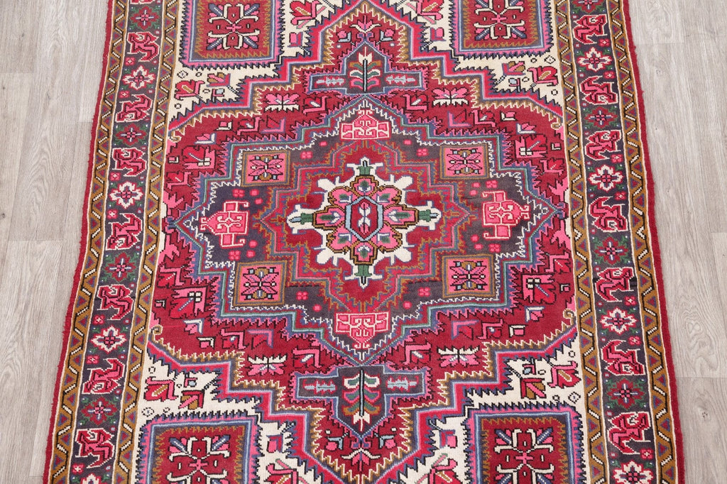 Geometric Red Heriz Persian Wool Area Rug 5x7