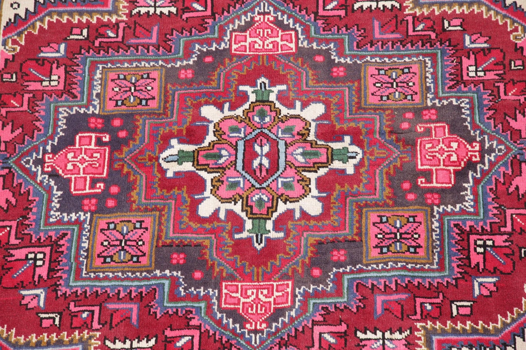 Geometric Red Heriz Persian Wool Area Rug 5x7