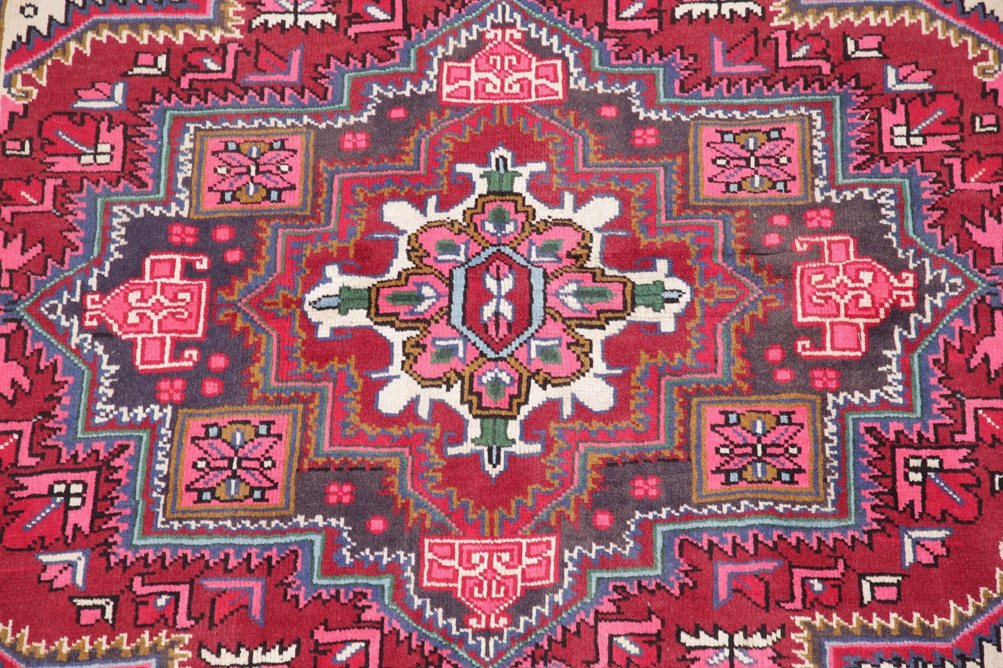 Geometric Red Heriz Persian Wool Area Rug 5x7