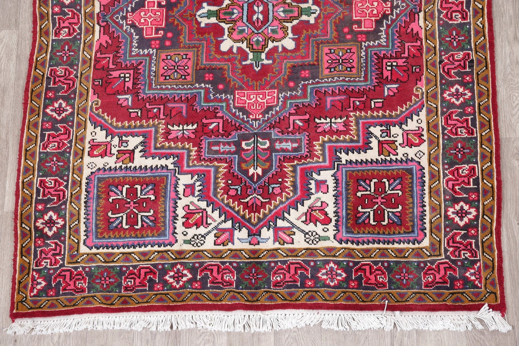 Geometric Red Heriz Persian Wool Area Rug 5x7