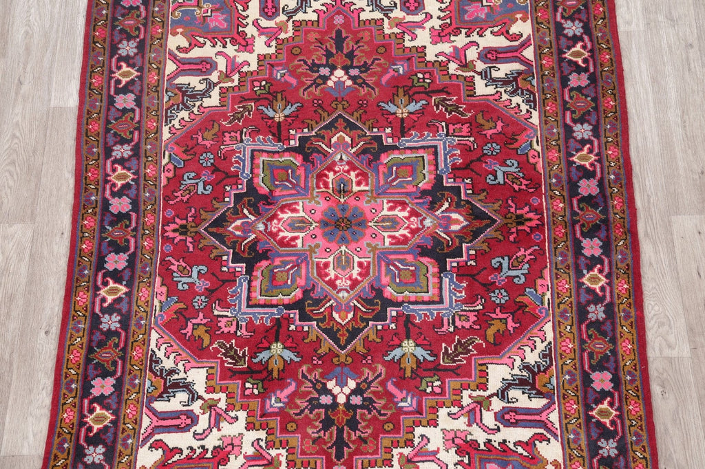 Geometric Red Heriz Persian Wool Area Rug 5x7