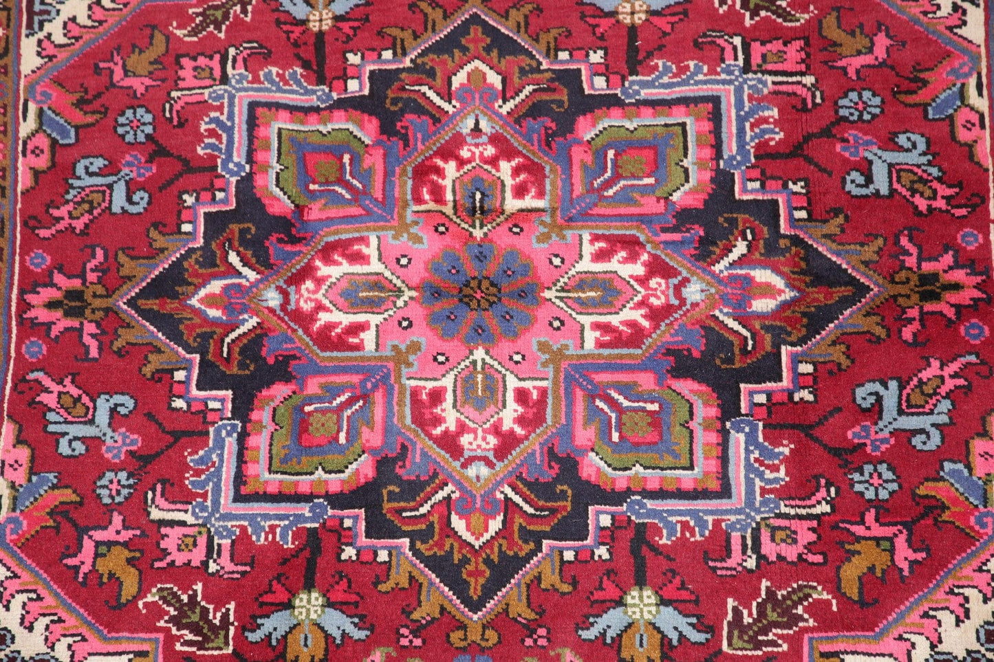 Geometric Red Heriz Persian Wool Area Rug 5x7