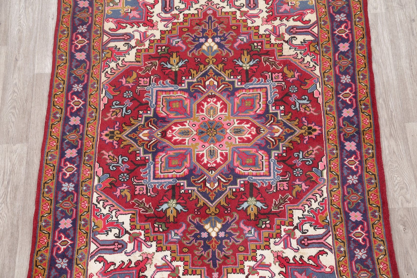 Geometric Red Heriz Persian Wool Rug 5x6