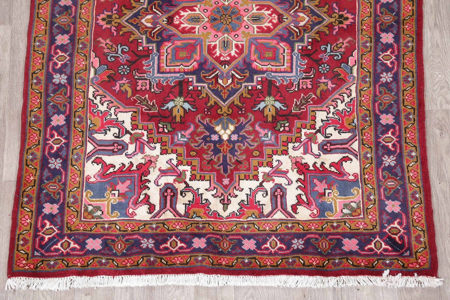 Geometric Red Heriz Persian Wool Rug 5x6