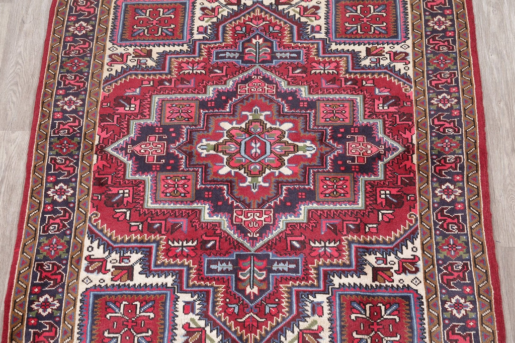 Geometric Red Heriz Persian Wool Rug 5x6