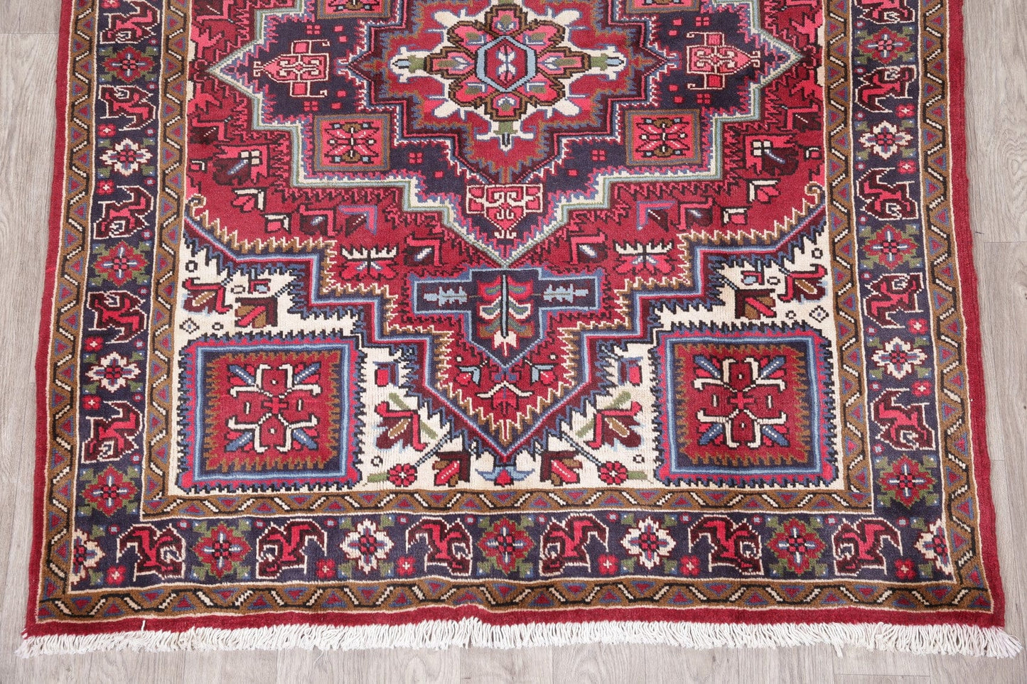 Geometric Red Heriz Persian Wool Rug 5x6