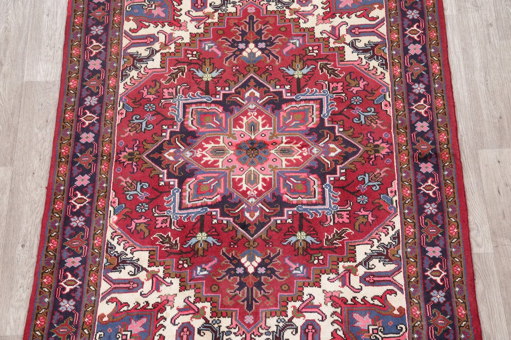 Geometric Red Heriz Persian Wool Area Rug 5x6