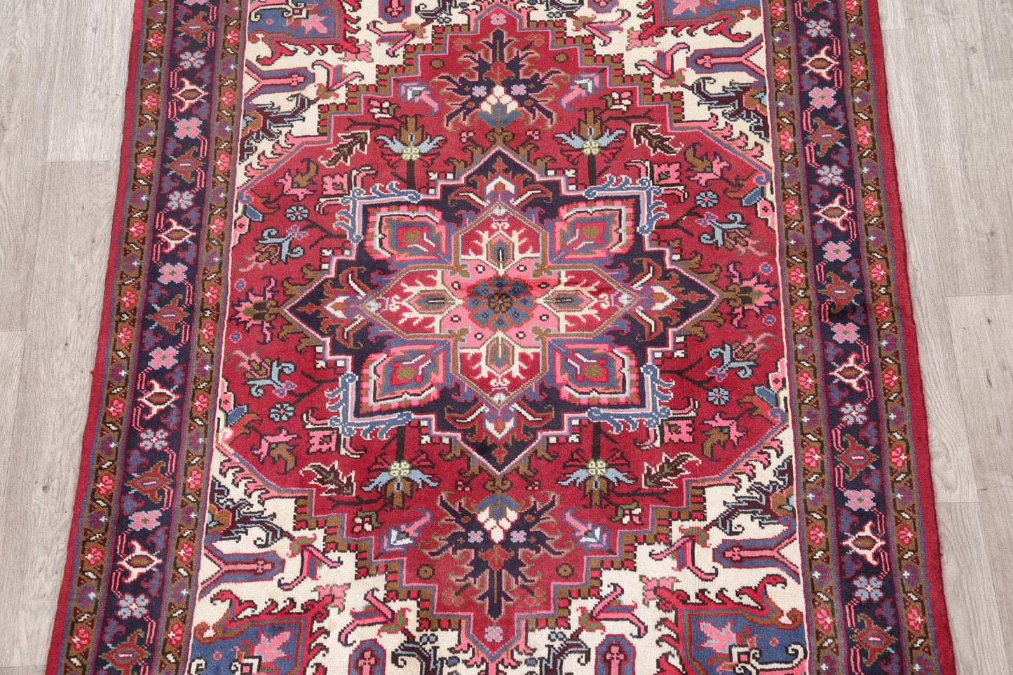 Geometric Red Heriz Persian Wool Area Rug 5x6