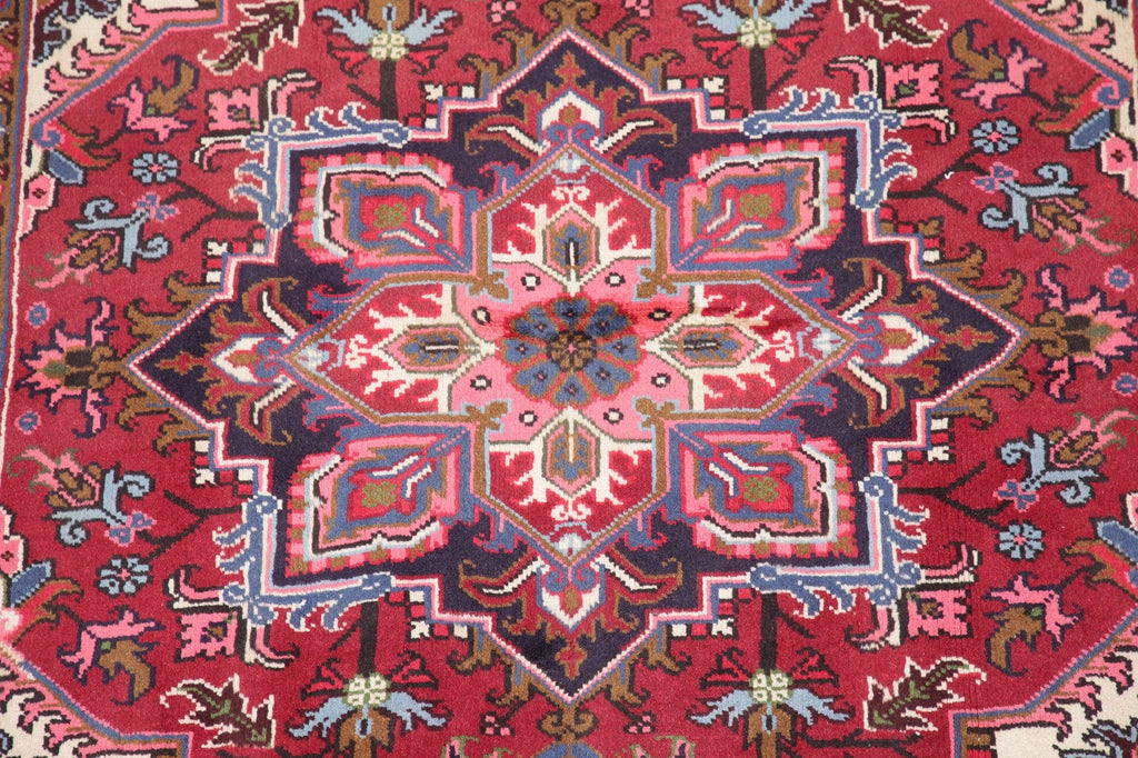 Geometric Red Heriz Persian Wool Area Rug 5x6