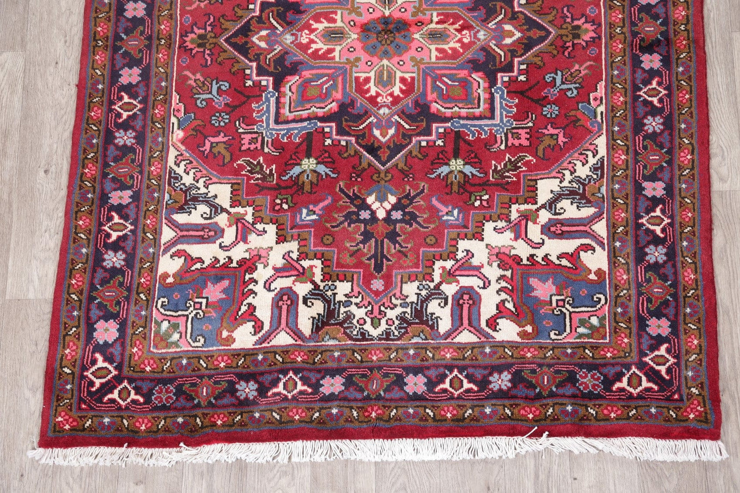 Geometric Red Heriz Persian Wool Area Rug 5x6