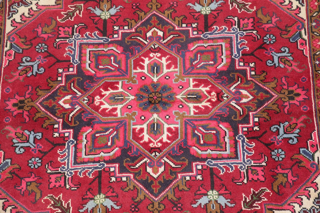 Geometric Red Heriz Persian Wool Area Rug 5x7