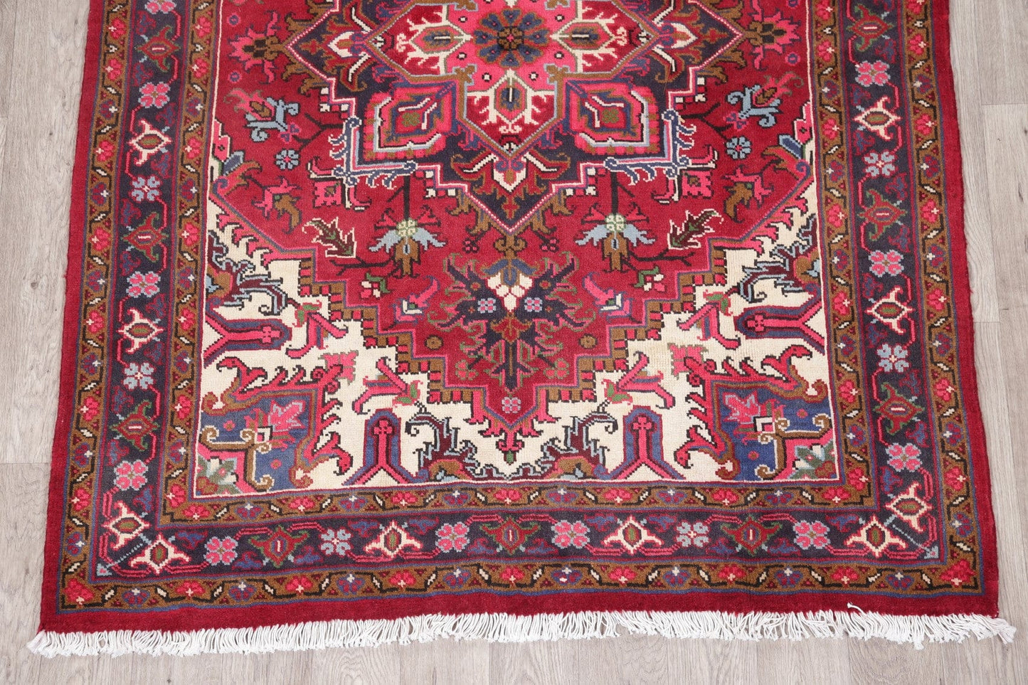 Geometric Red Heriz Persian Wool Area Rug 5x7