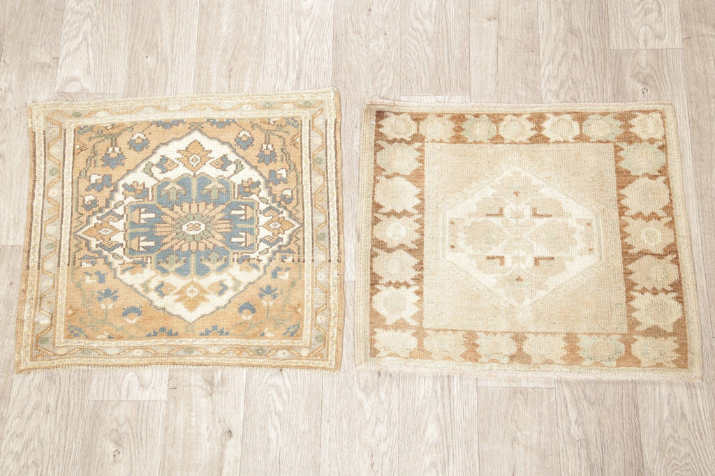 Set of 2 Vintage Oushak Turkish Wool Rugs 2x2 Square