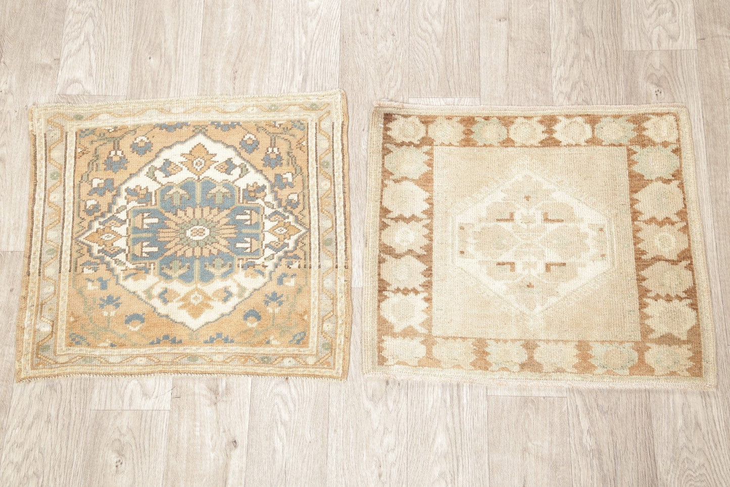 Set of 2 Vintage Oushak Turkish Wool Rugs 2x2 Square