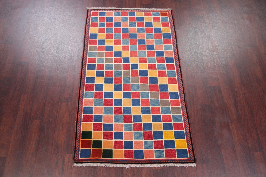 Checked Multi-Color Gabbeh Shiraz Persian Wool Rug 4x6