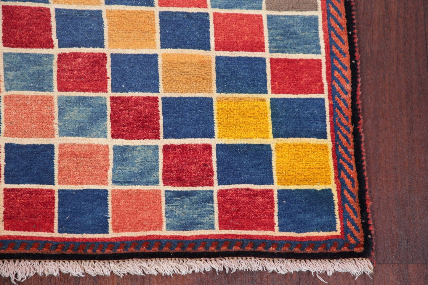 Checked Multi-Color Gabbeh Shiraz Persian Wool Rug 4x6