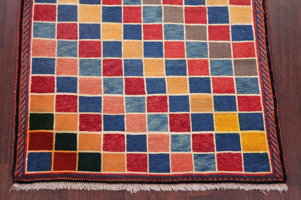 Checked Multi-Color Gabbeh Shiraz Persian Wool Rug 4x6