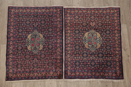 Set of 2 Vegetable Dye Antique Tabriz Persian Rug 3x3 Square