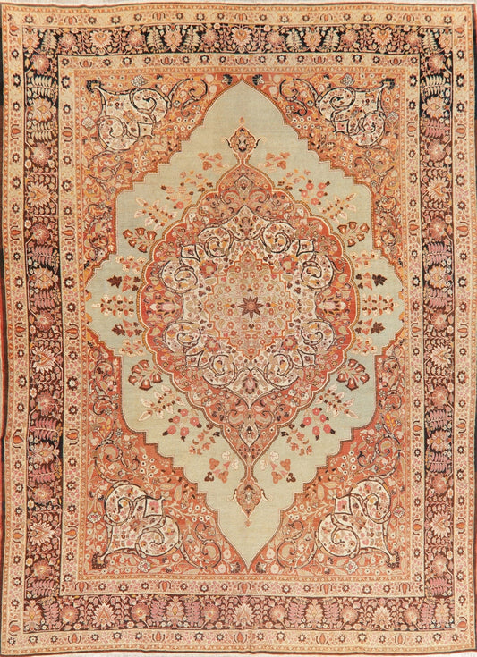 Pre-1900 Vegetable Dye Tabriz Haj Jalili Persian Rug 9x13