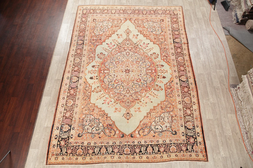 Pre-1900 Vegetable Dye Tabriz Haj Jalili Persian Rug 9x13