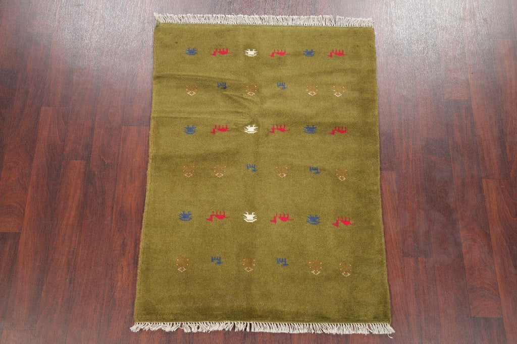 Green Tribal Gabbeh Persian Wool Rug 3x5