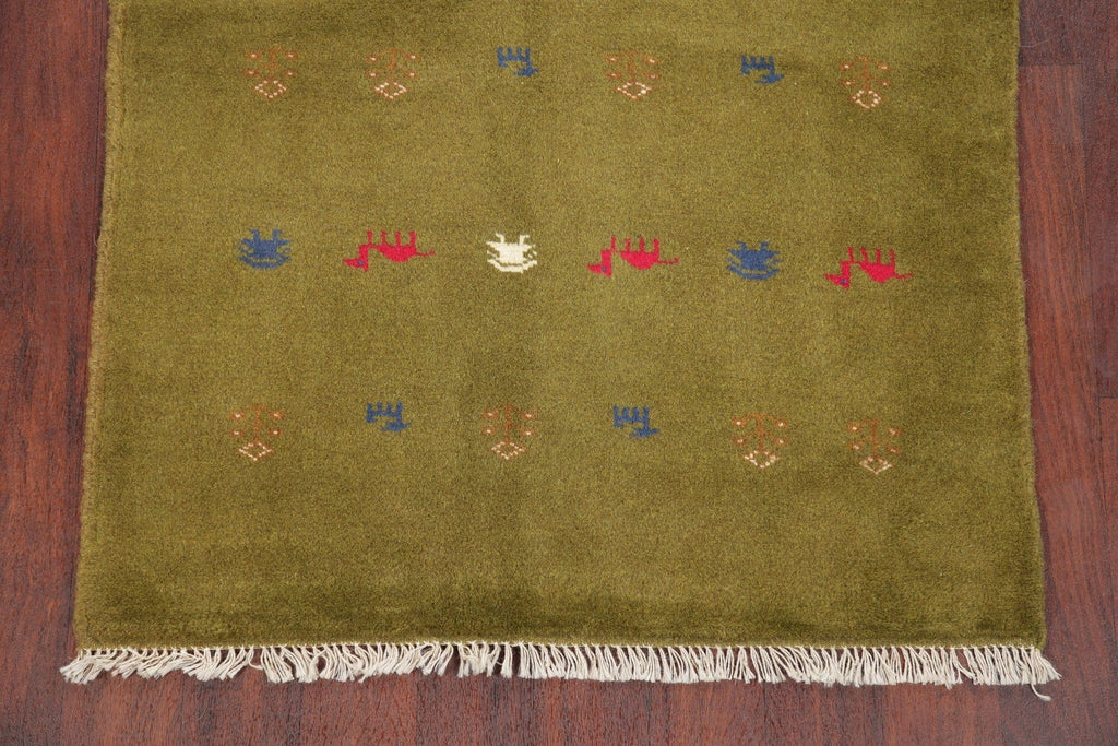 Green Tribal Gabbeh Persian Wool Rug 3x5